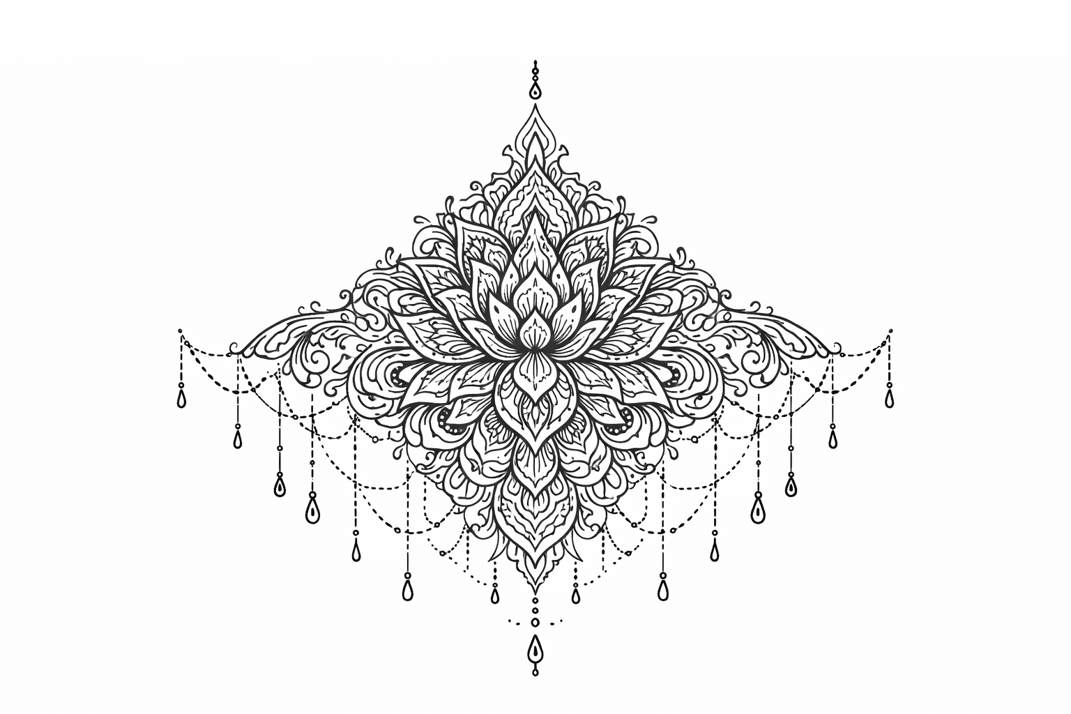 Tatuaje floral ornamental en la espalda creado con AInker IA