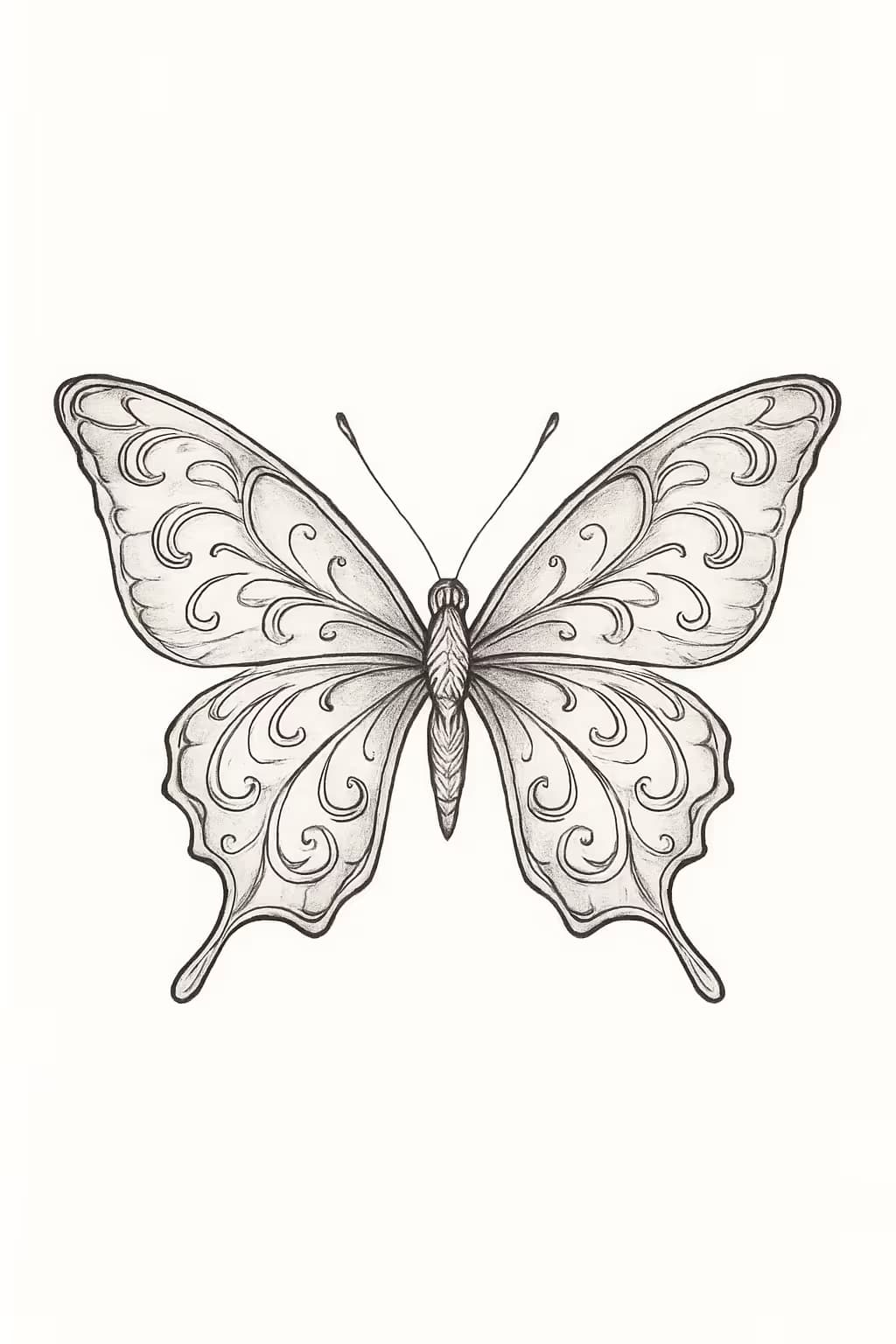 Tatuaje de mariposa de alas abiertas en estilo fine-line