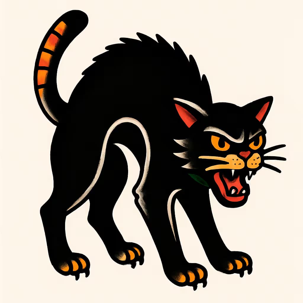 Tatuajes de gatos tradicionales en negro