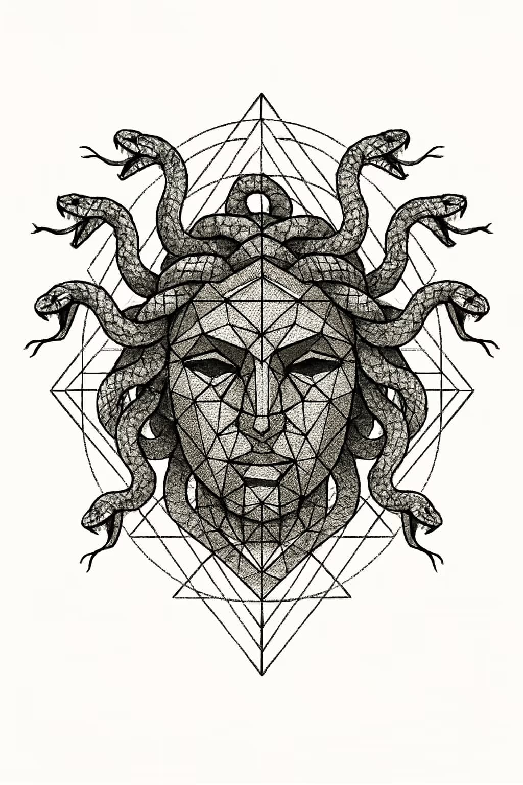 Tatuaje de Medusa geométrico: máscara audaz y moderna