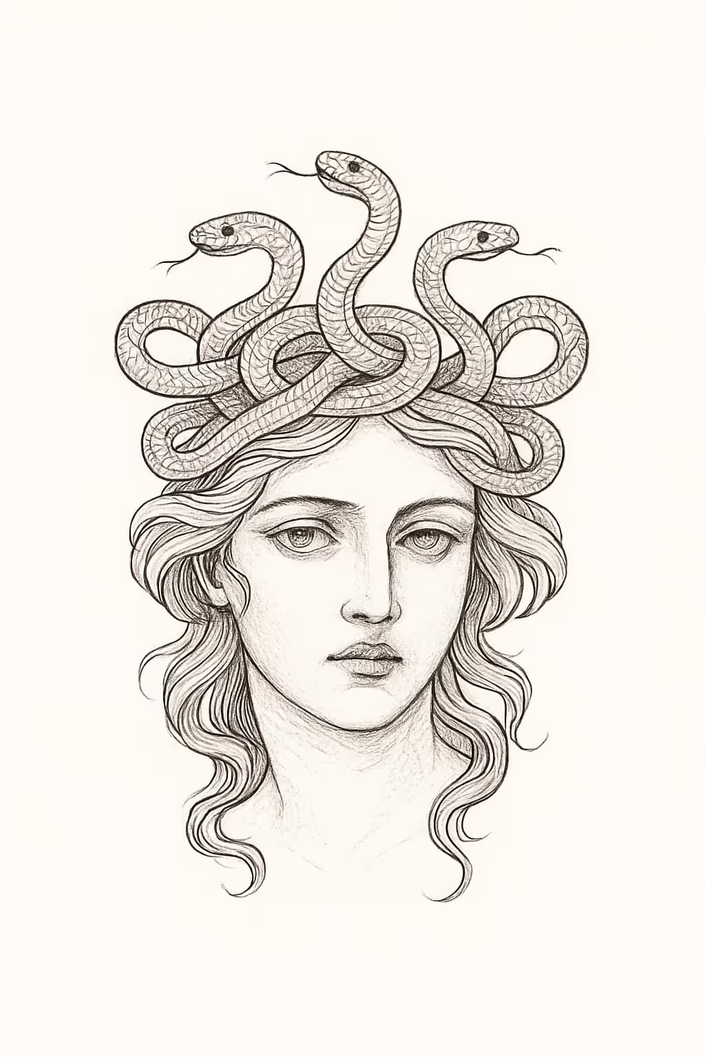 Tatuaje de Medusa | Corona de serpientes finas
