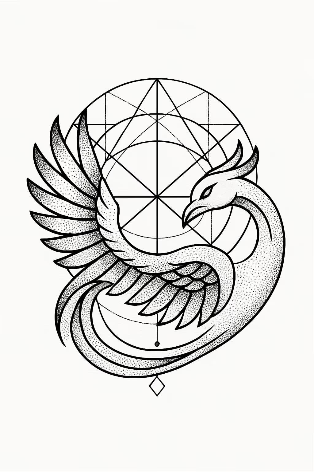 鳳凰紋身幾何風設計—圓環重生圖案