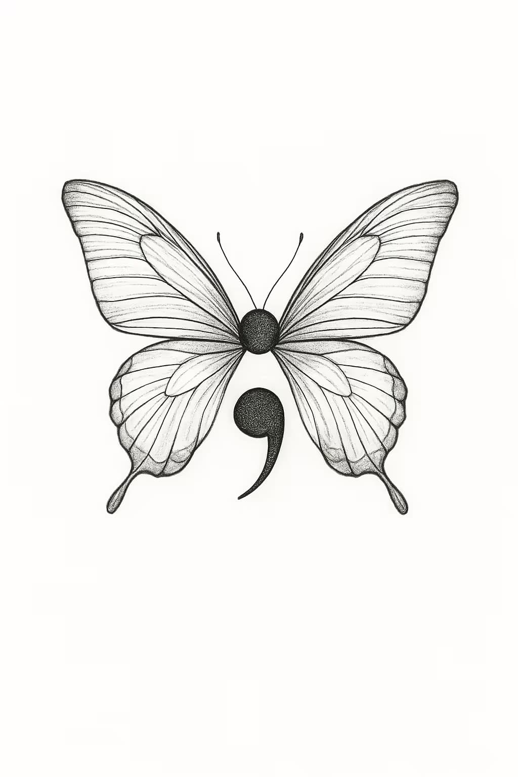 分號紋身細線設計:蝴蝶新生寓意圖案