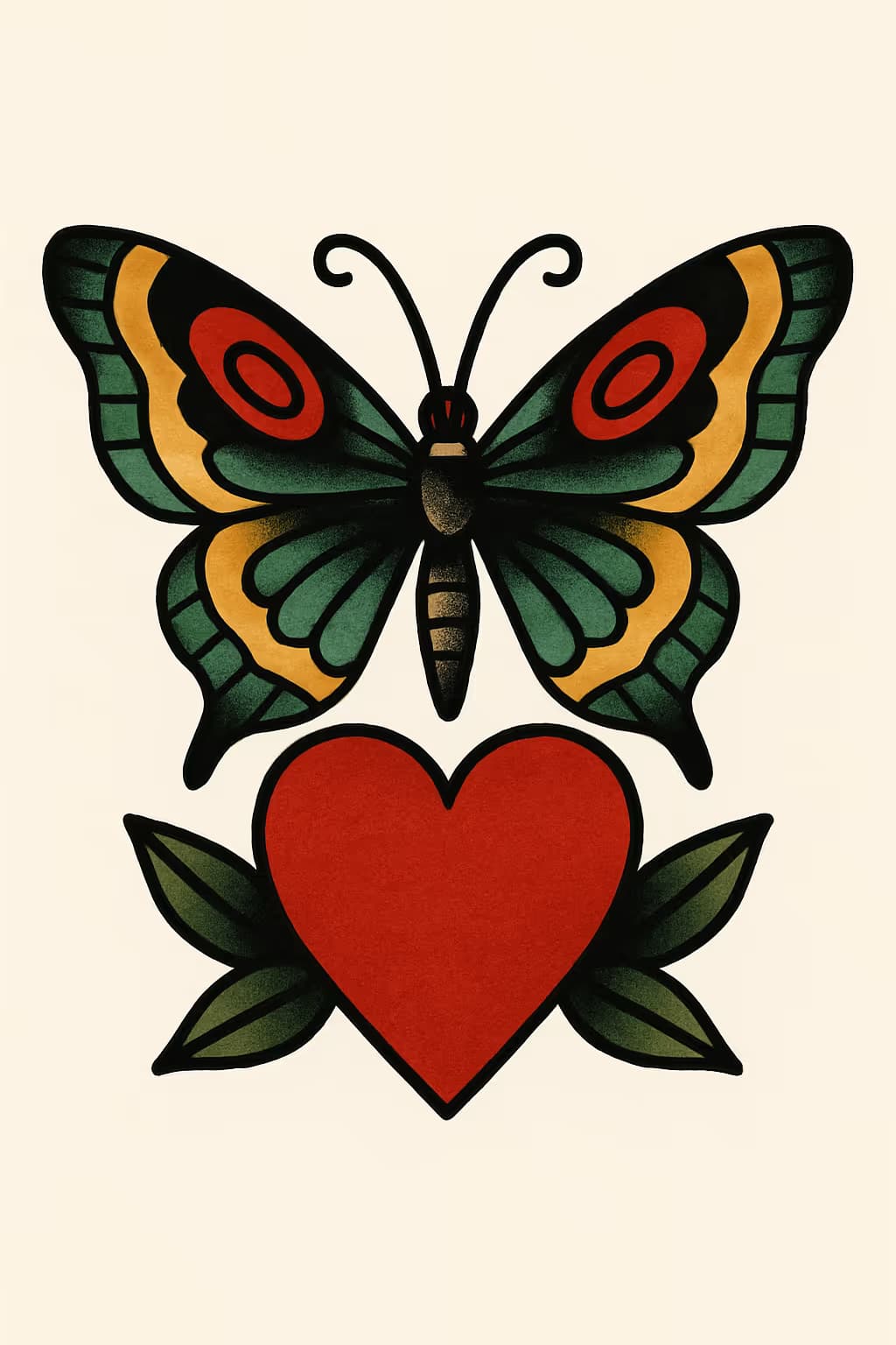 Tatuaje de mariposa Old School sobre corazón